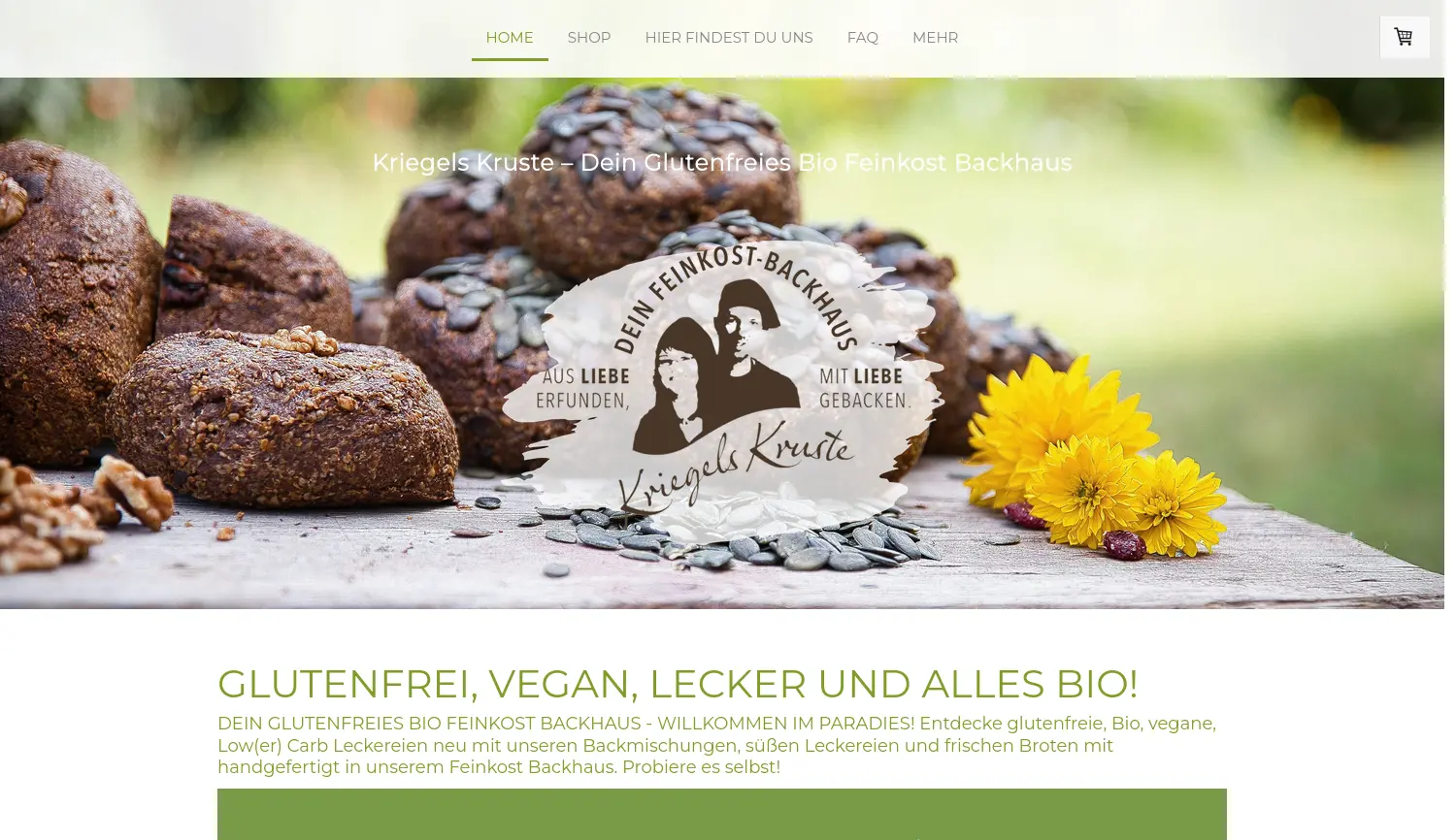 Website der Firma Kriegels Kruste, Daniela Maria Kriegel