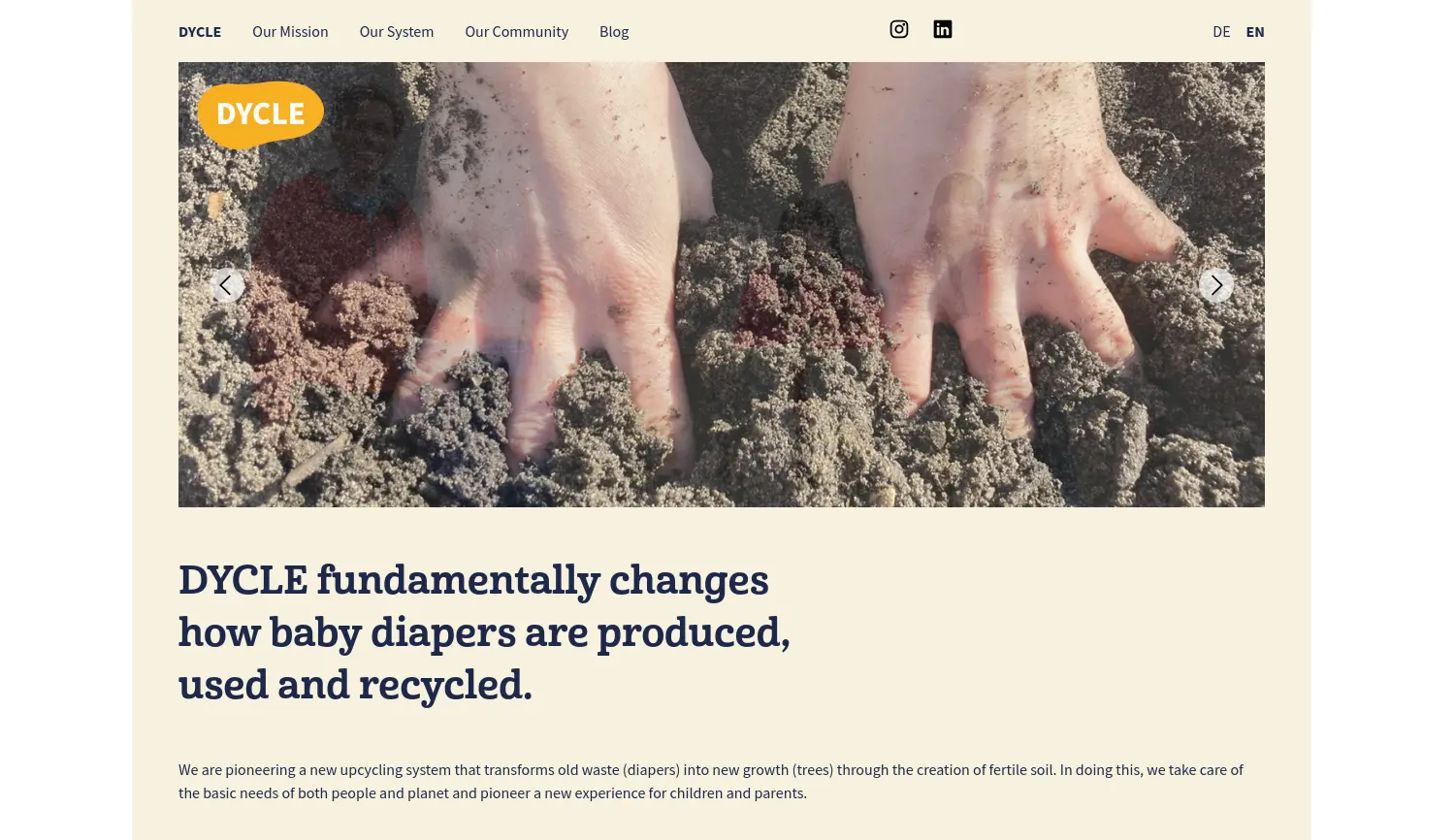 Website der Firma DYCLE Diaper Cycle UG (haftungsbeschränkt)