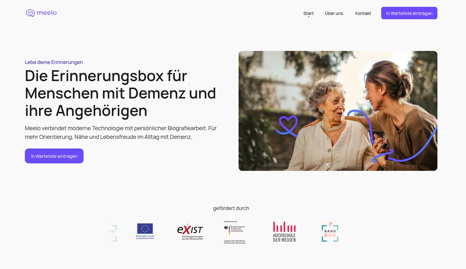 Website der Firma Meelo (Gründungsprojekt an der Hochschule der Medien Stuttgart)