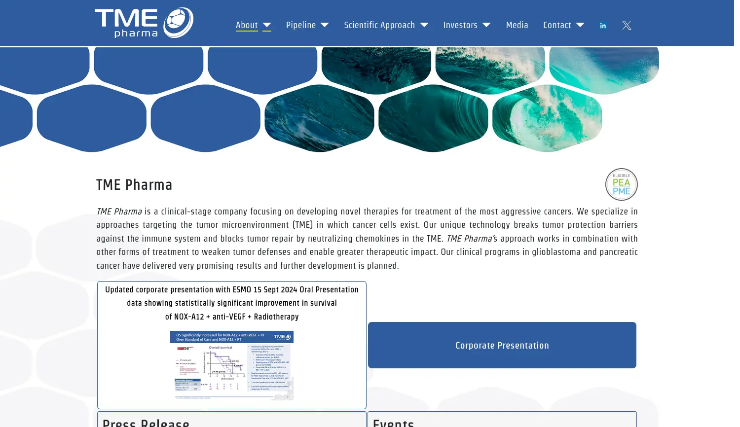 Website der Firma TME Pharma AG