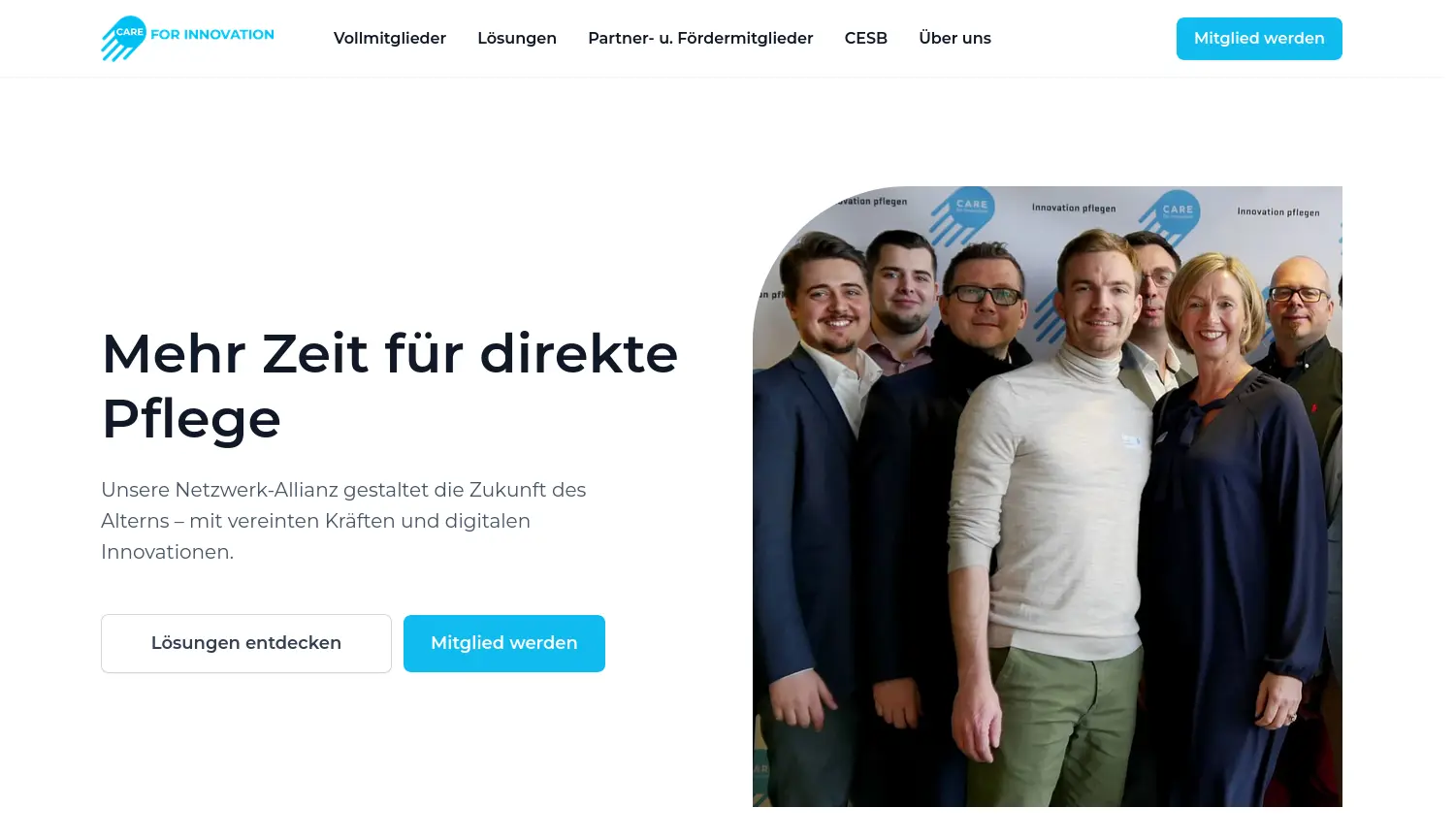 Website der Firma Care for Innovation – Innovation pflegen e. V.