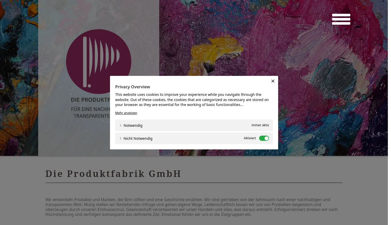 Website der Firma Die Produktfabrik GmbH