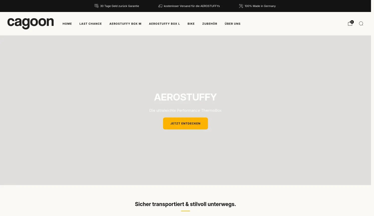 Website der Firma cagoon products GmbH