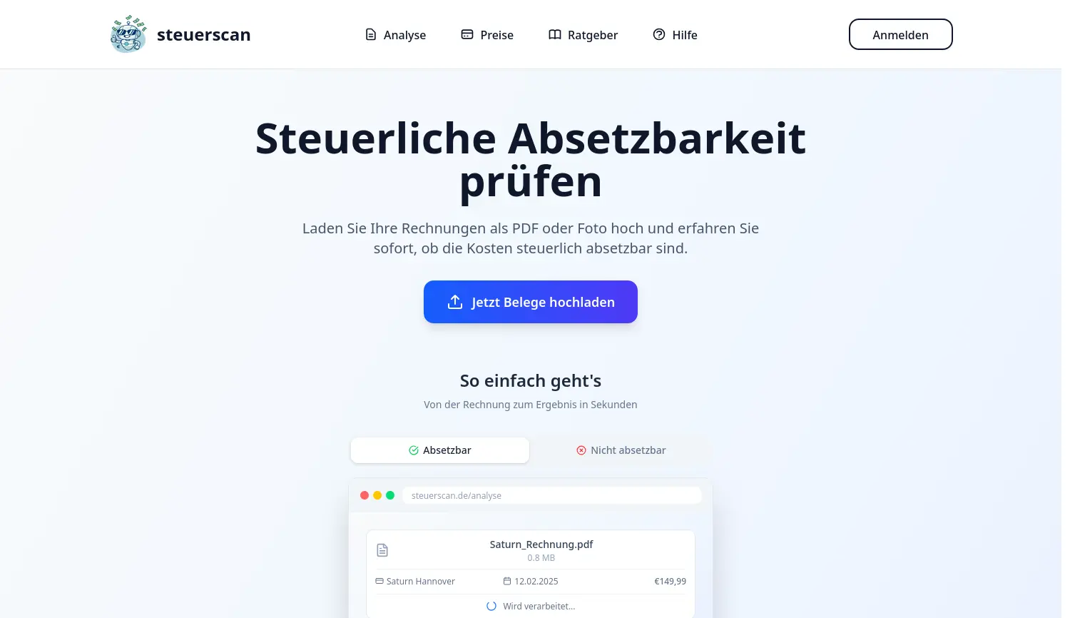 Website der Firma Steuerscan