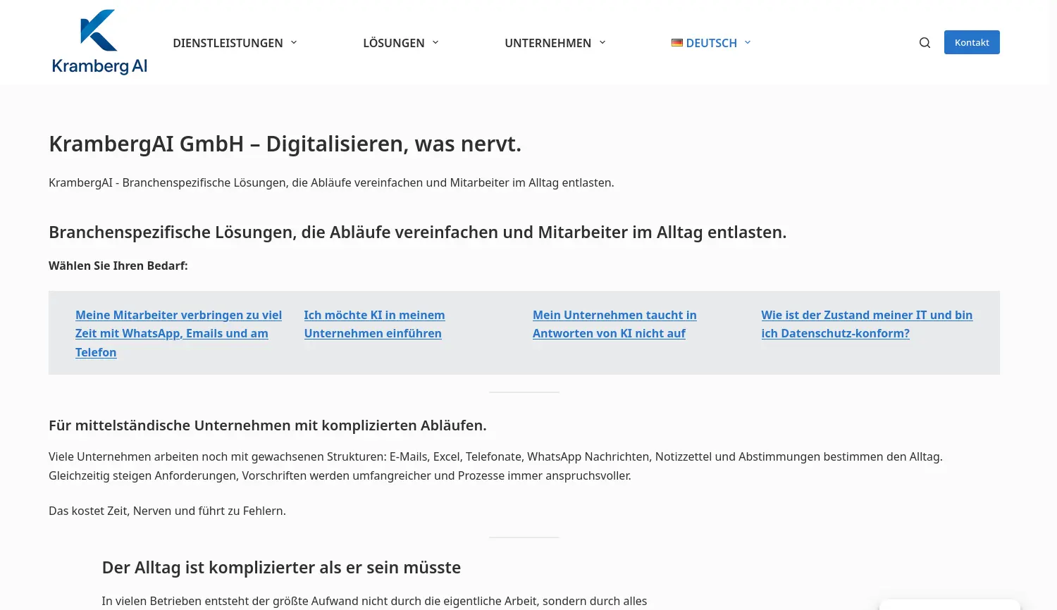 Website der Firma KrambergAI GmbH