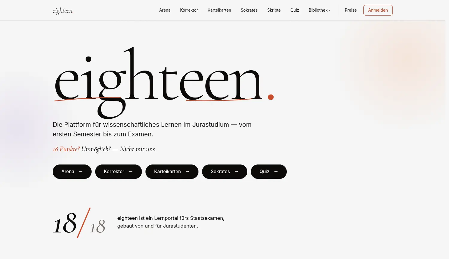 Website der Firma eighteen