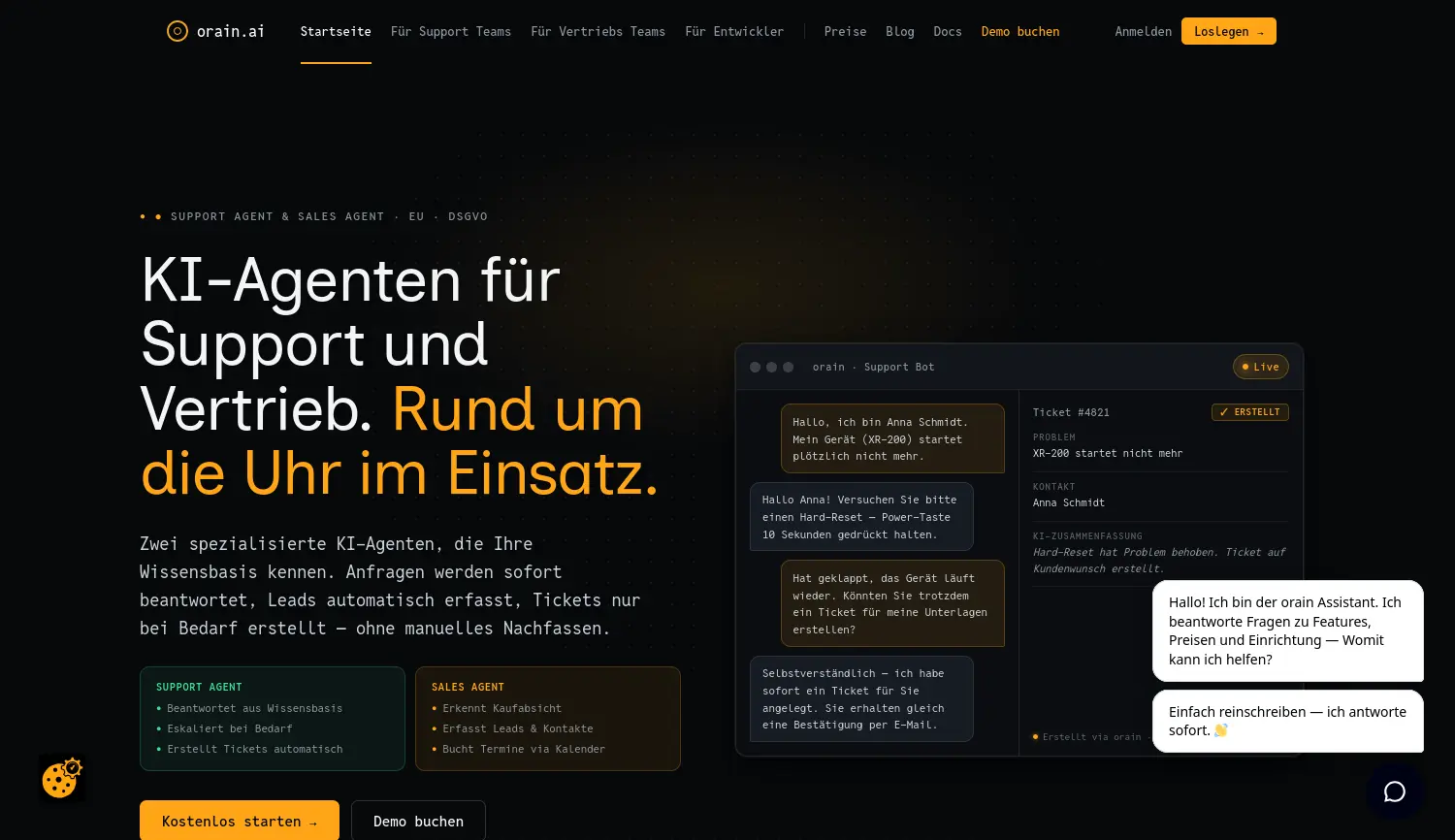Website der Firma orain.ai