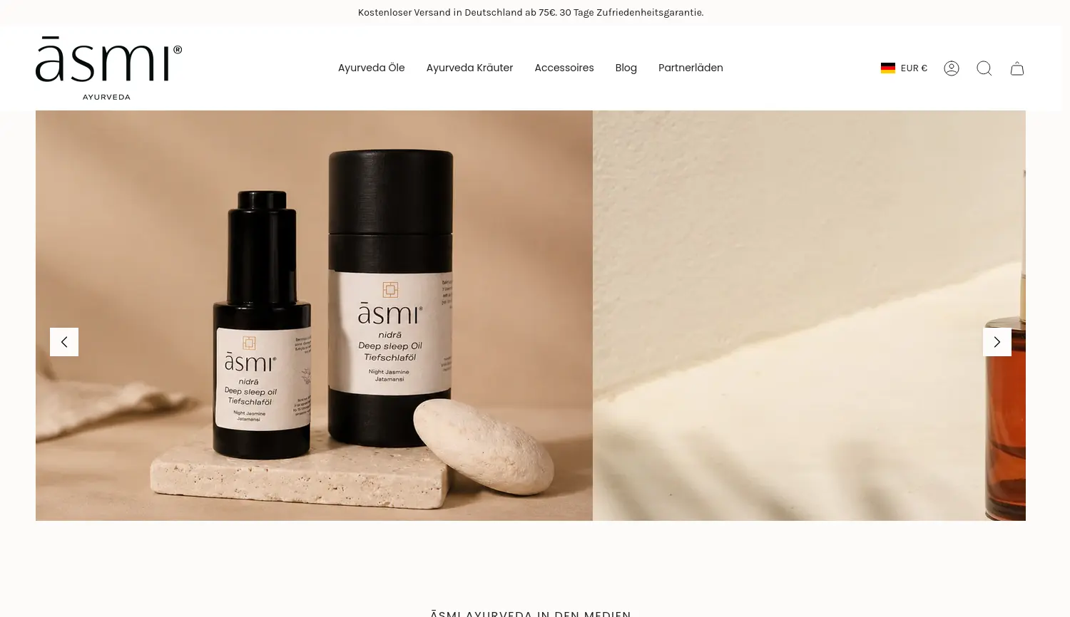 Website der Firma asmi ayurveda