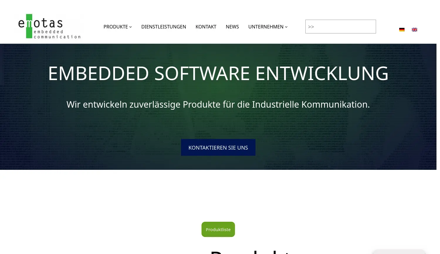 Website der Firma emotas embedded communication GmbH
