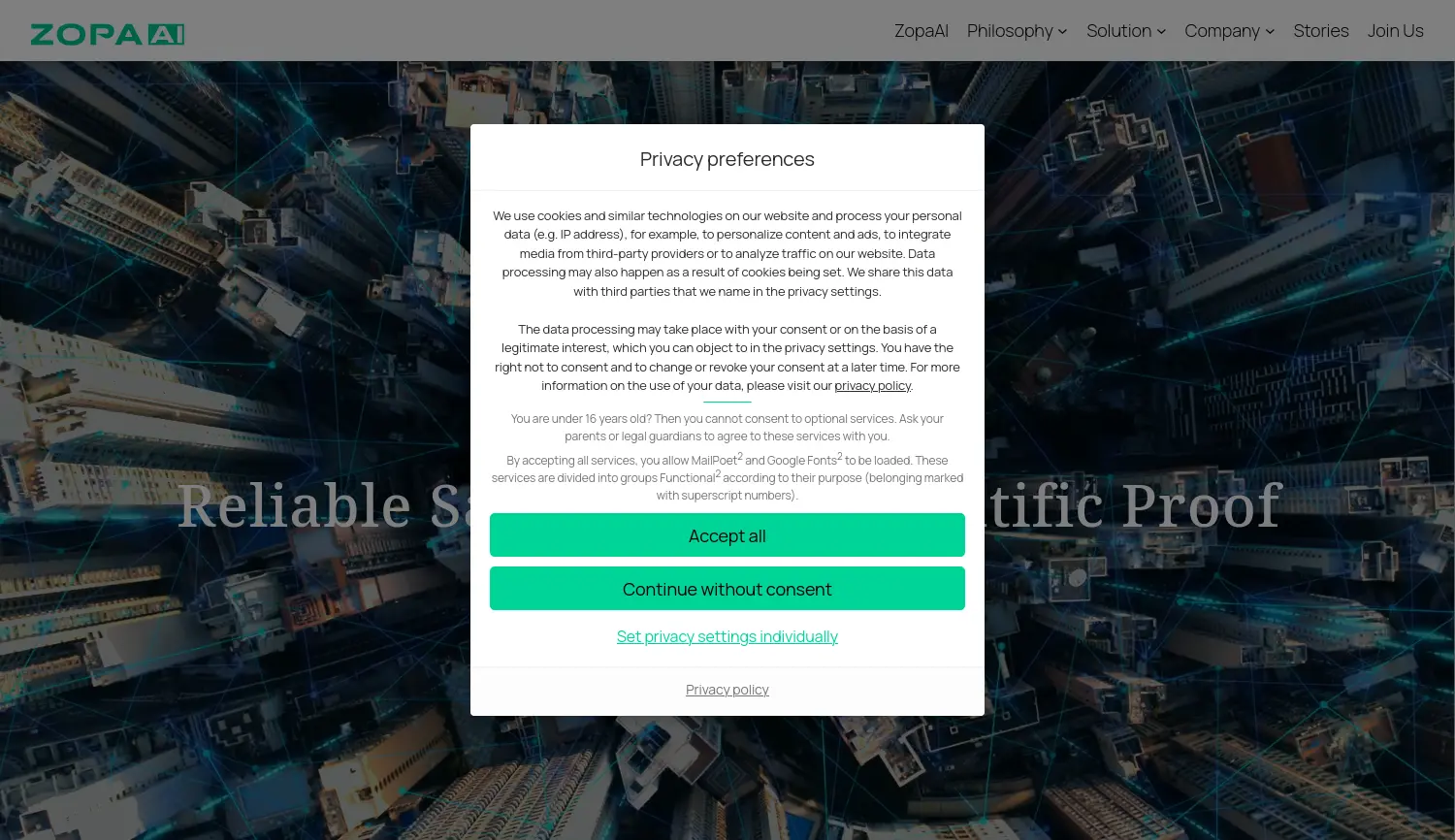 Website der Firma ZopaAI