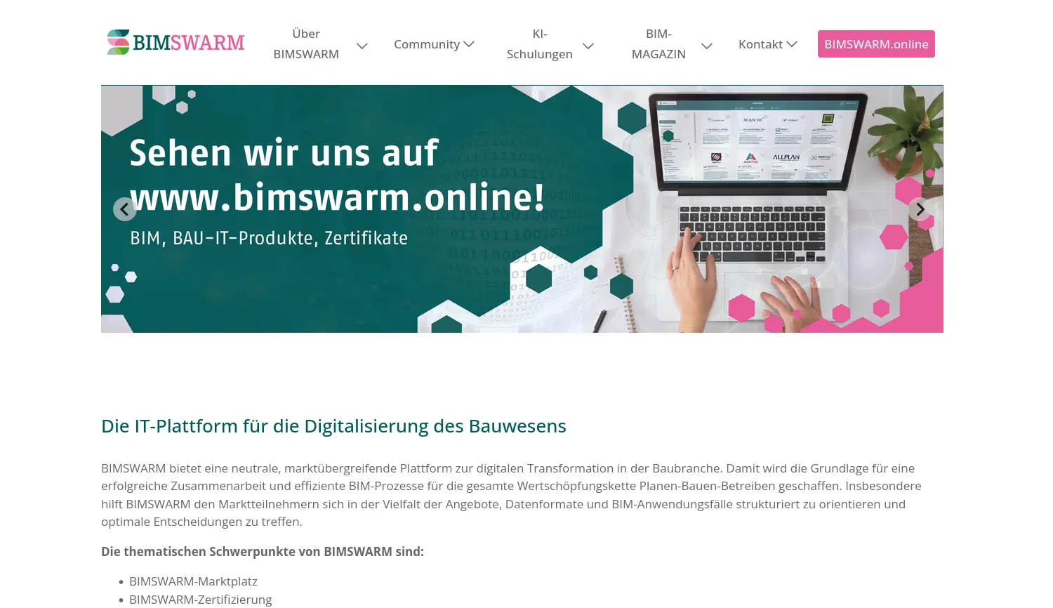Website der Firma BIMSWARM GmbH