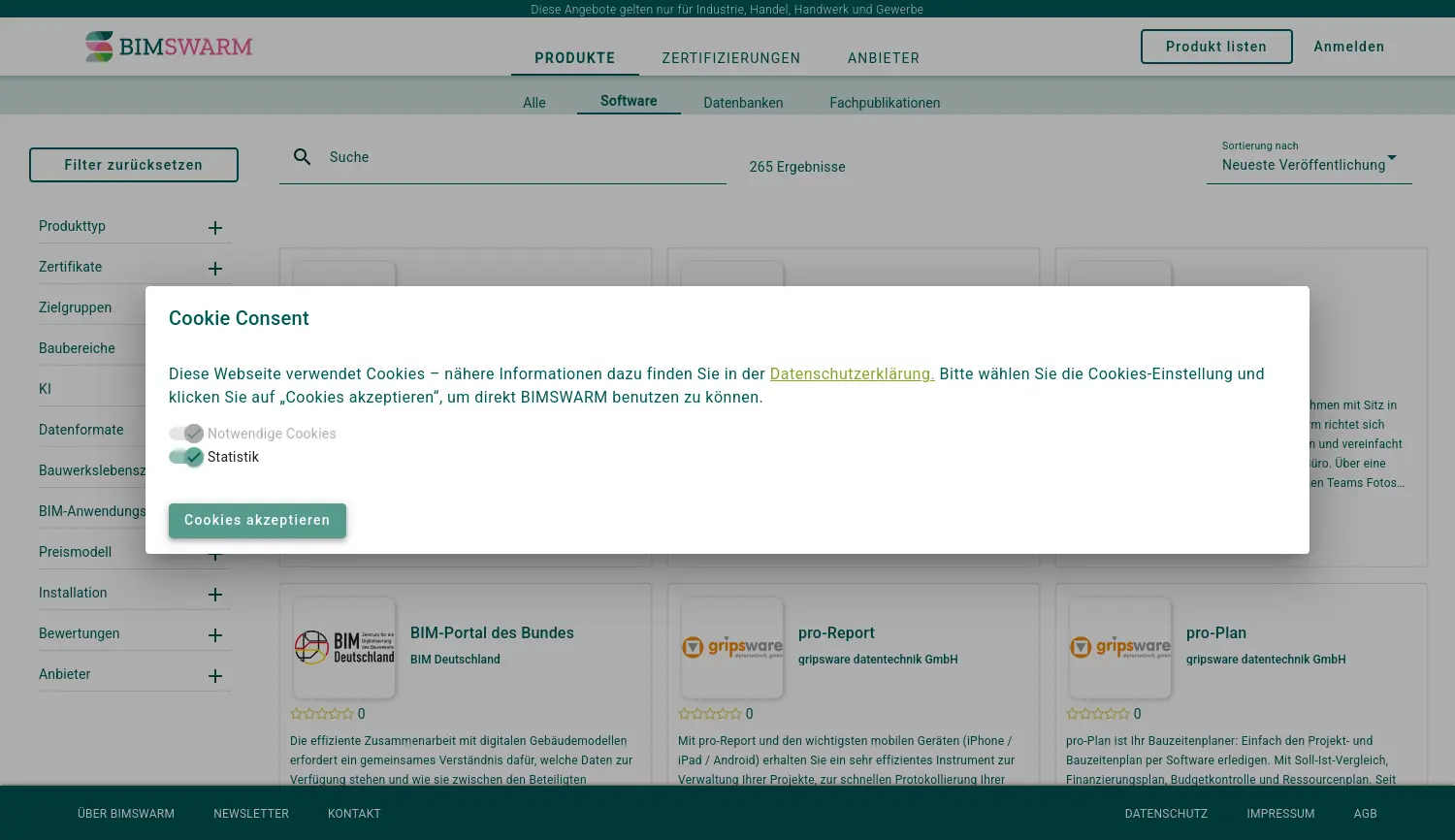 Website der Firma BIMSWARM GmbH