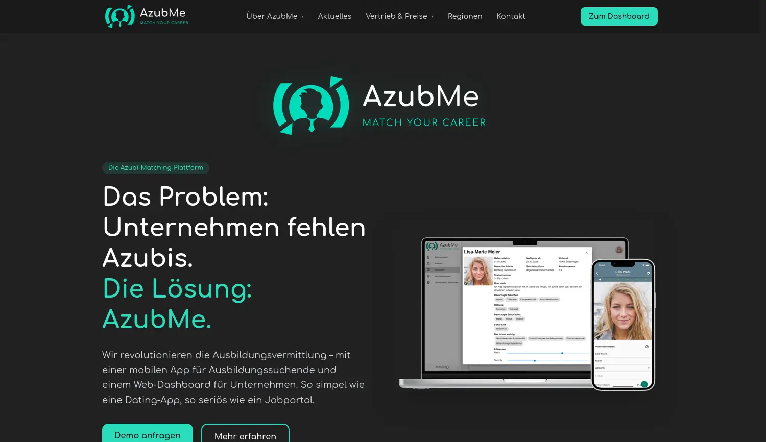 Website der Firma AzubMe