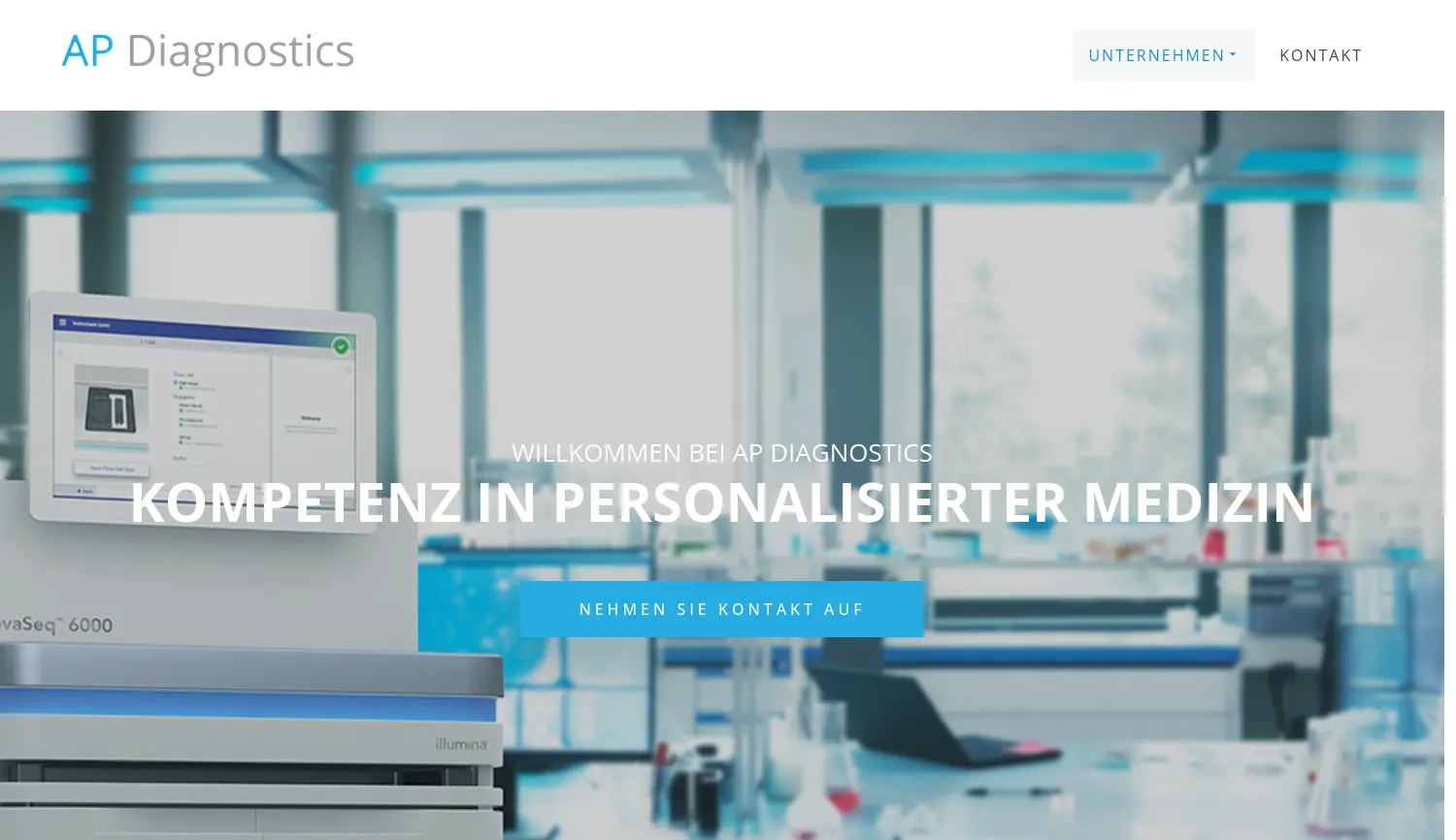 Website der Firma AP Diagnostics GmbH