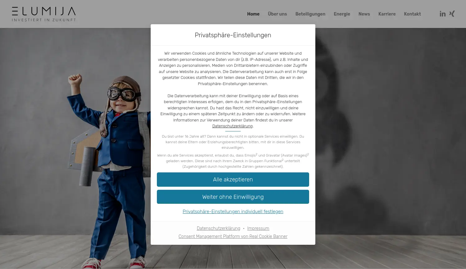 Website der Firma Elumija GmbH