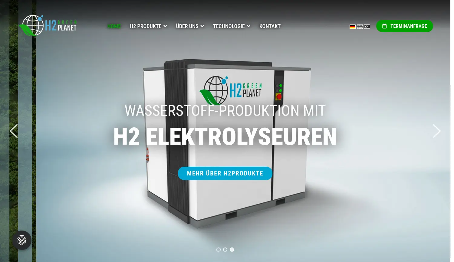 Website der Firma H2greenPlanet GmbH