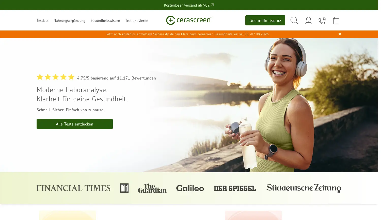 Website der Firma cerascreen GmbH