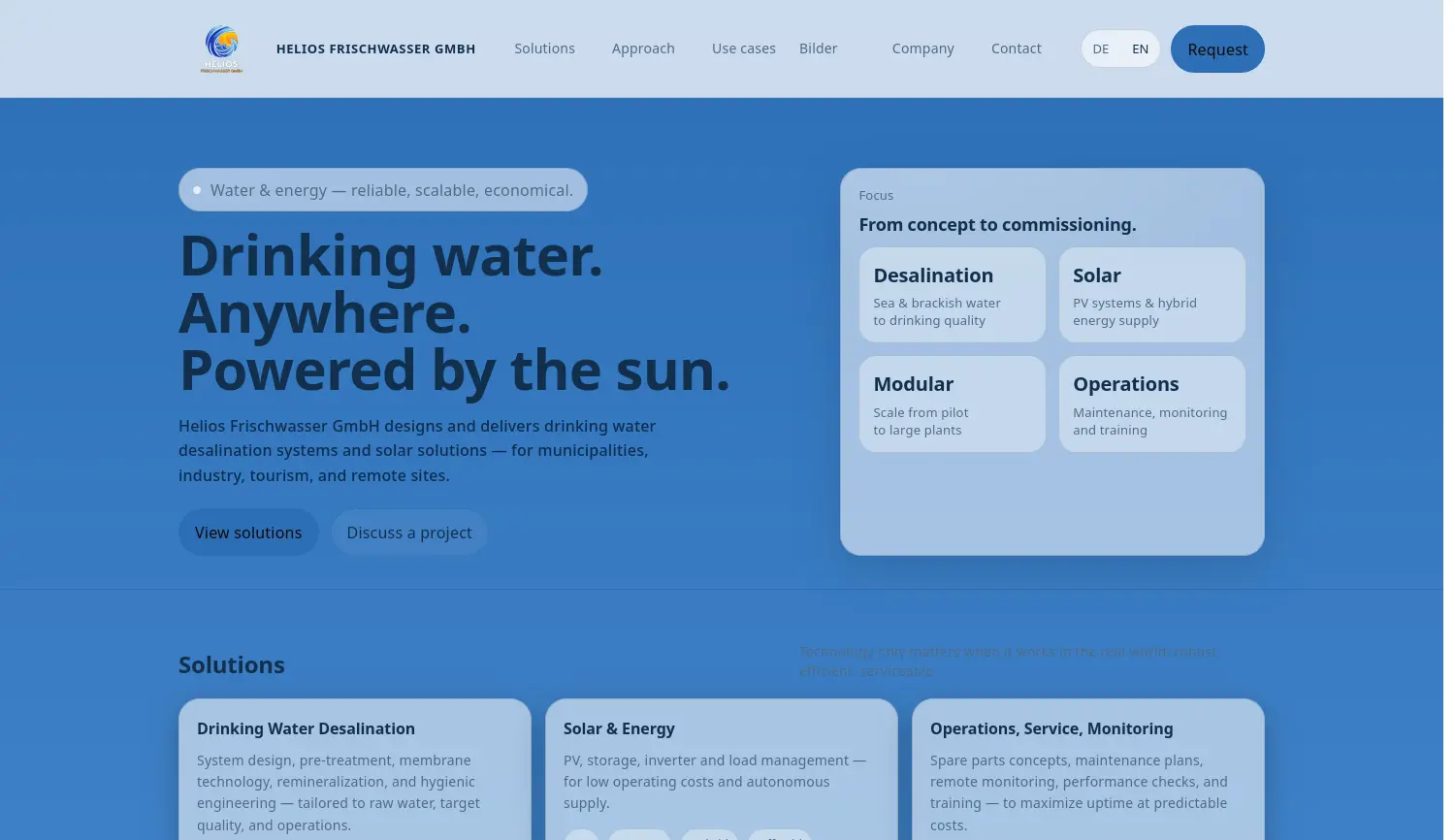 Website der Firma Helios Frischwasser GmbH