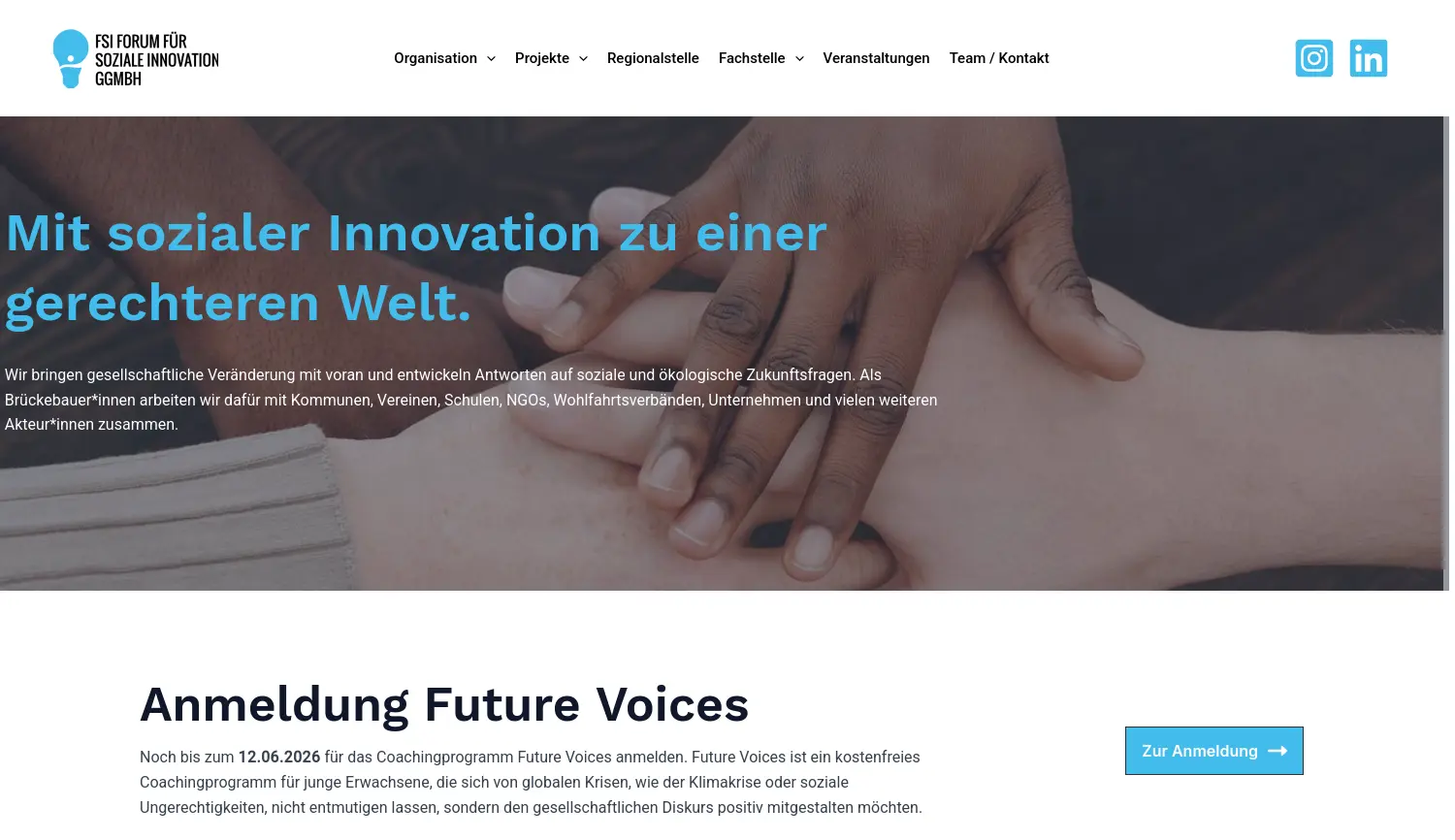 Website der Firma FSI Forum für soziale Innovation gGmbH
