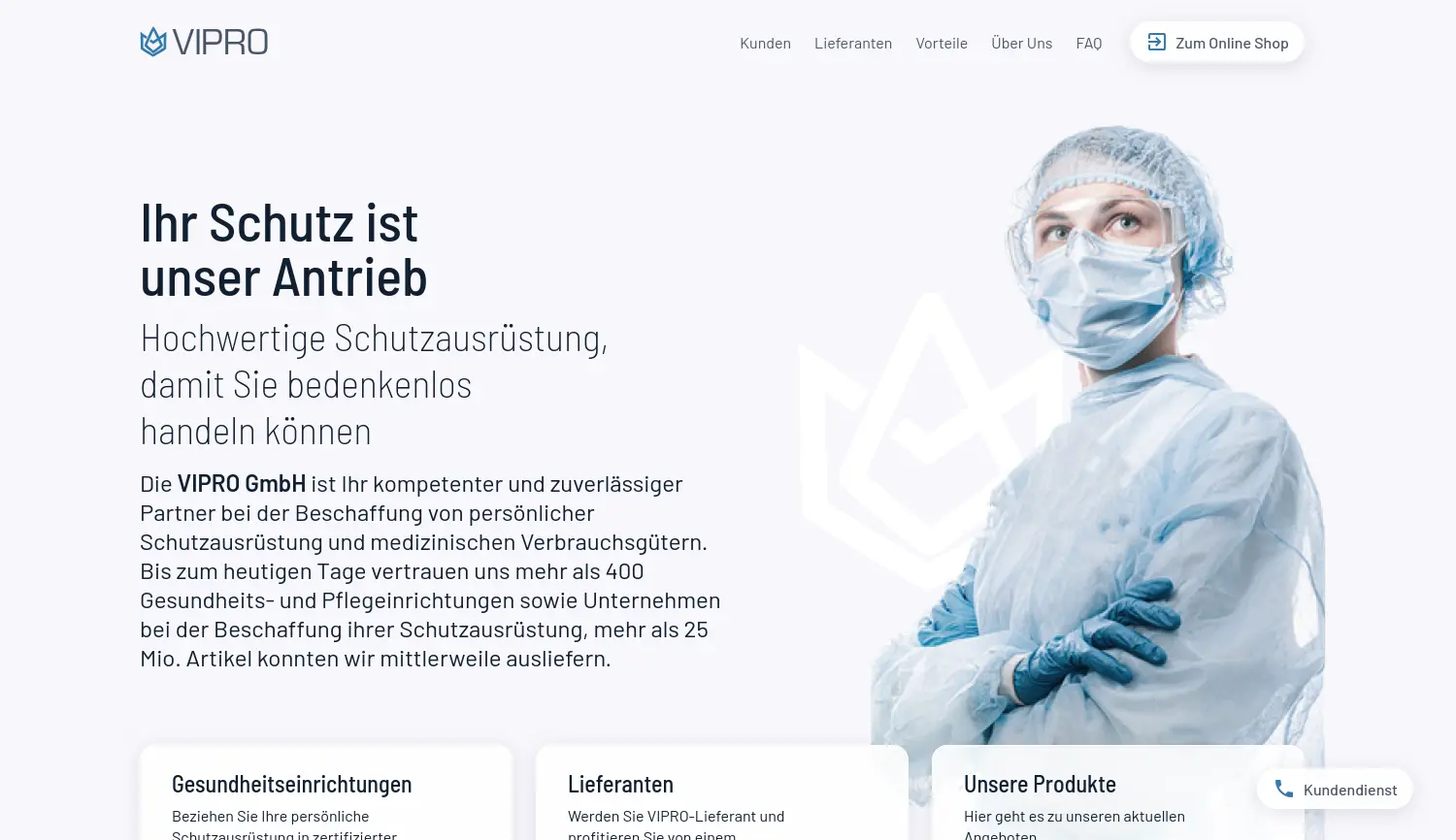 Website der Firma VIPRO GmbH