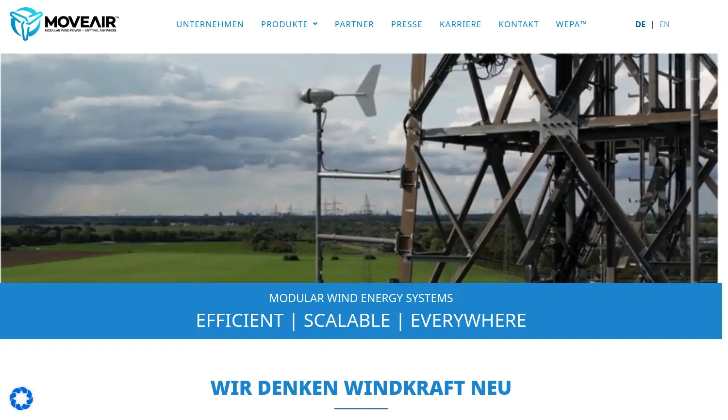 Website der Firma MoveAir GmbH
