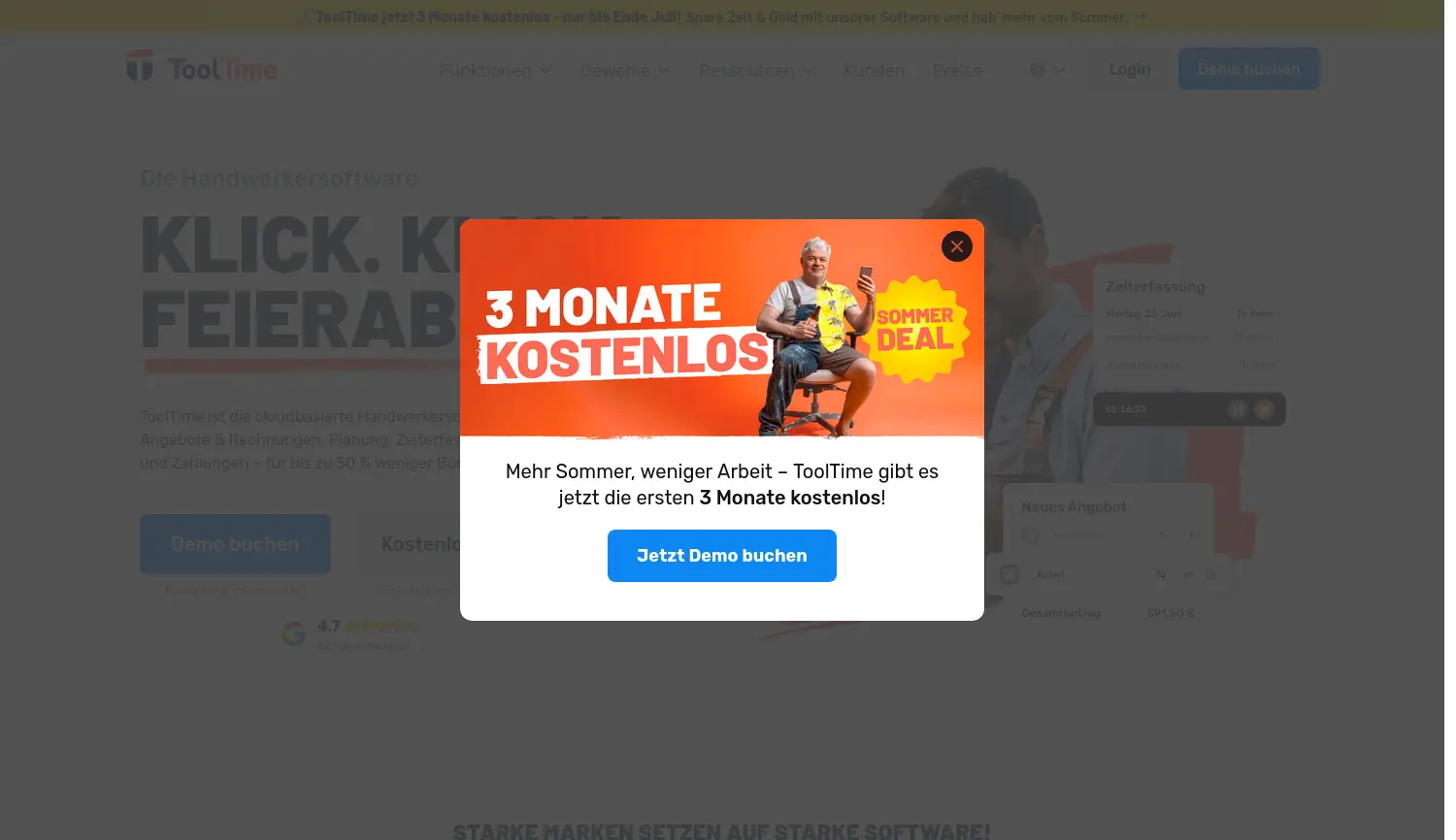 Website der Firma ToolTime GmbH