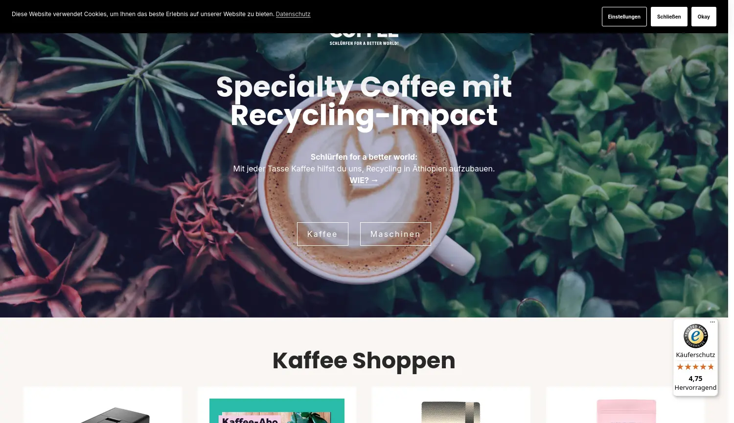 Website der Firma Plastic2Beans GmbH