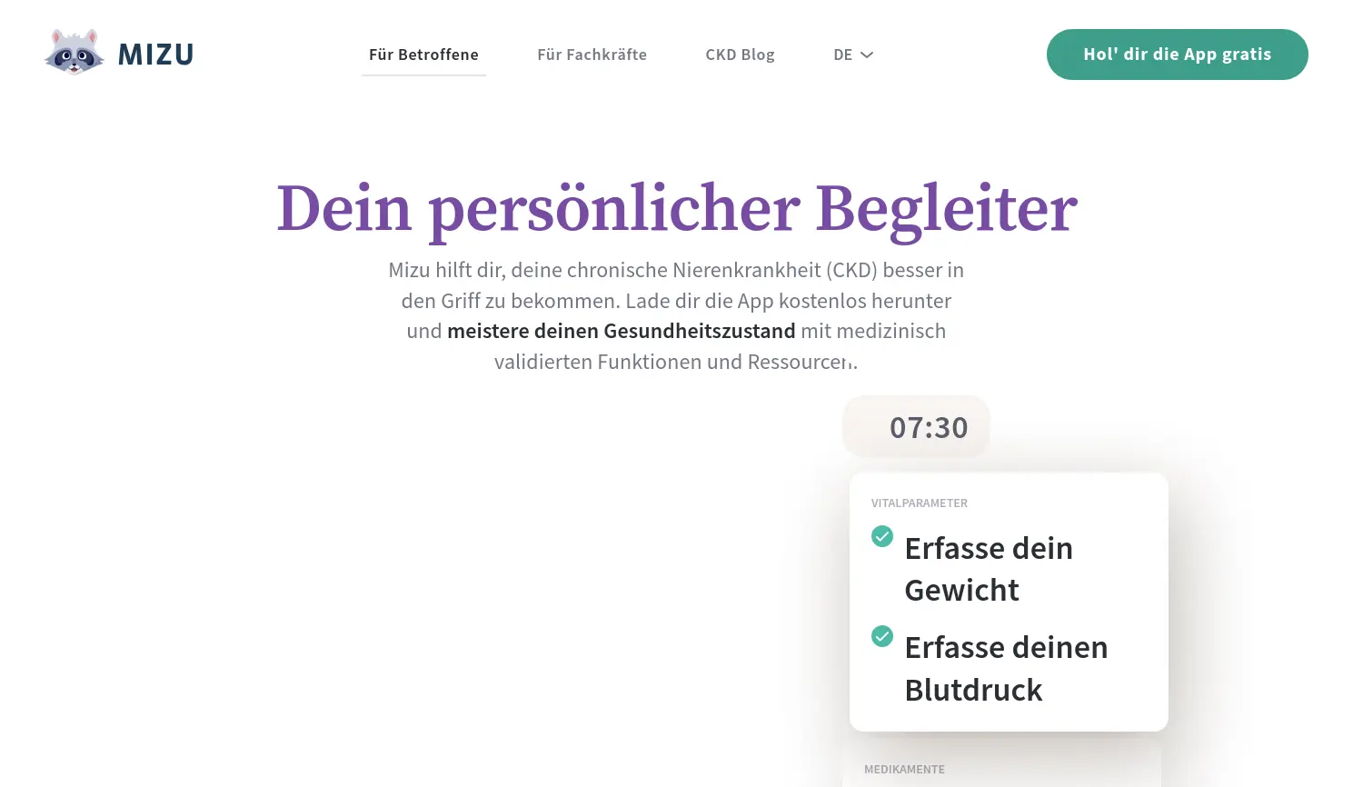 Website der Firma Mizu Health GmbH