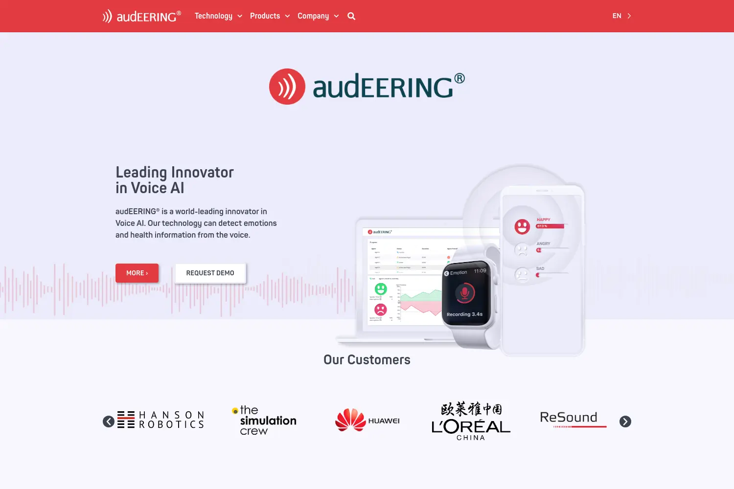 Website der Firma audEERING GmbH