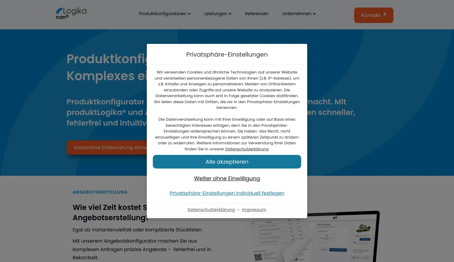 Website der Firma nanoLogika GmbH