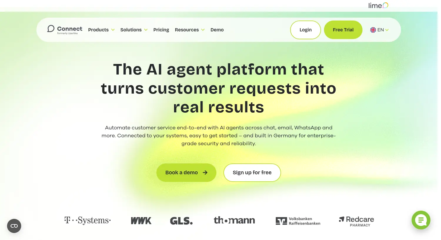 Website der Firma Lime Connect (Userlike) GmbH