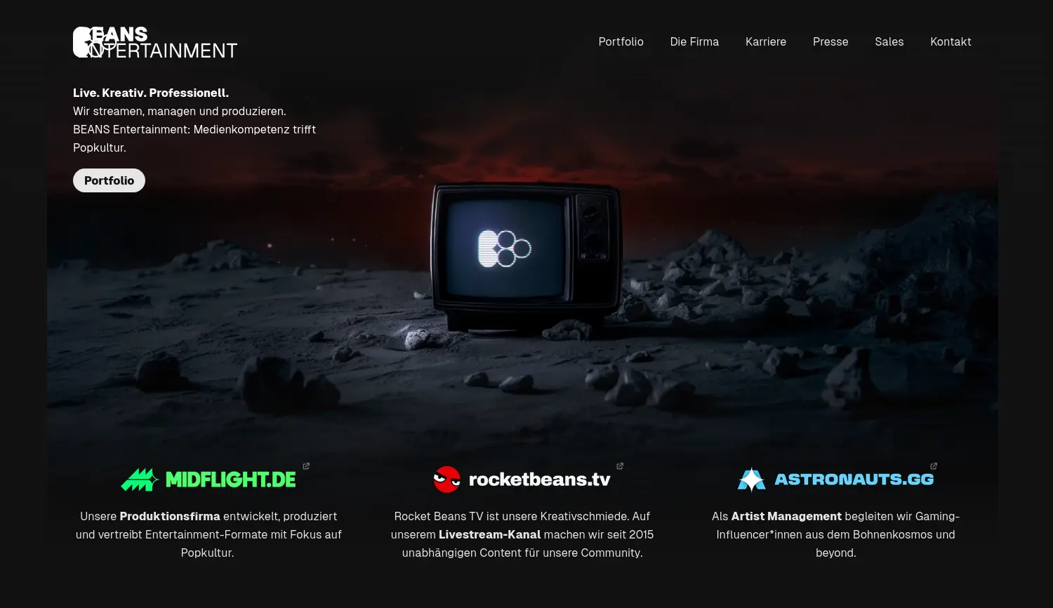 Website der Firma BEANS Entertainment GmbH