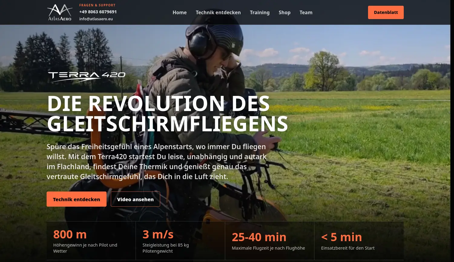 Website der Firma AtlasAero GmbH
