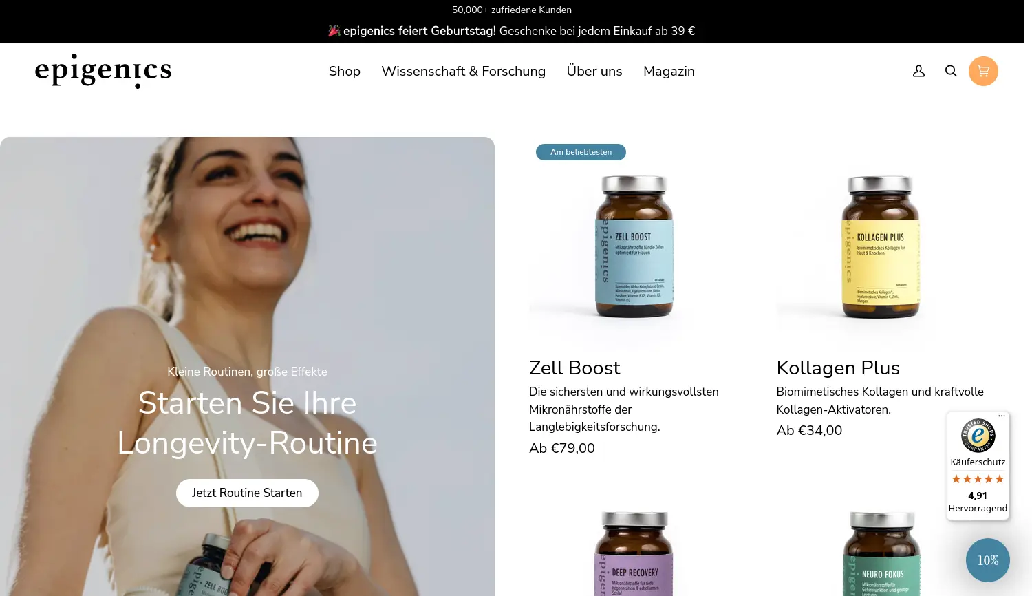 Website der Firma epigenics GmbH
