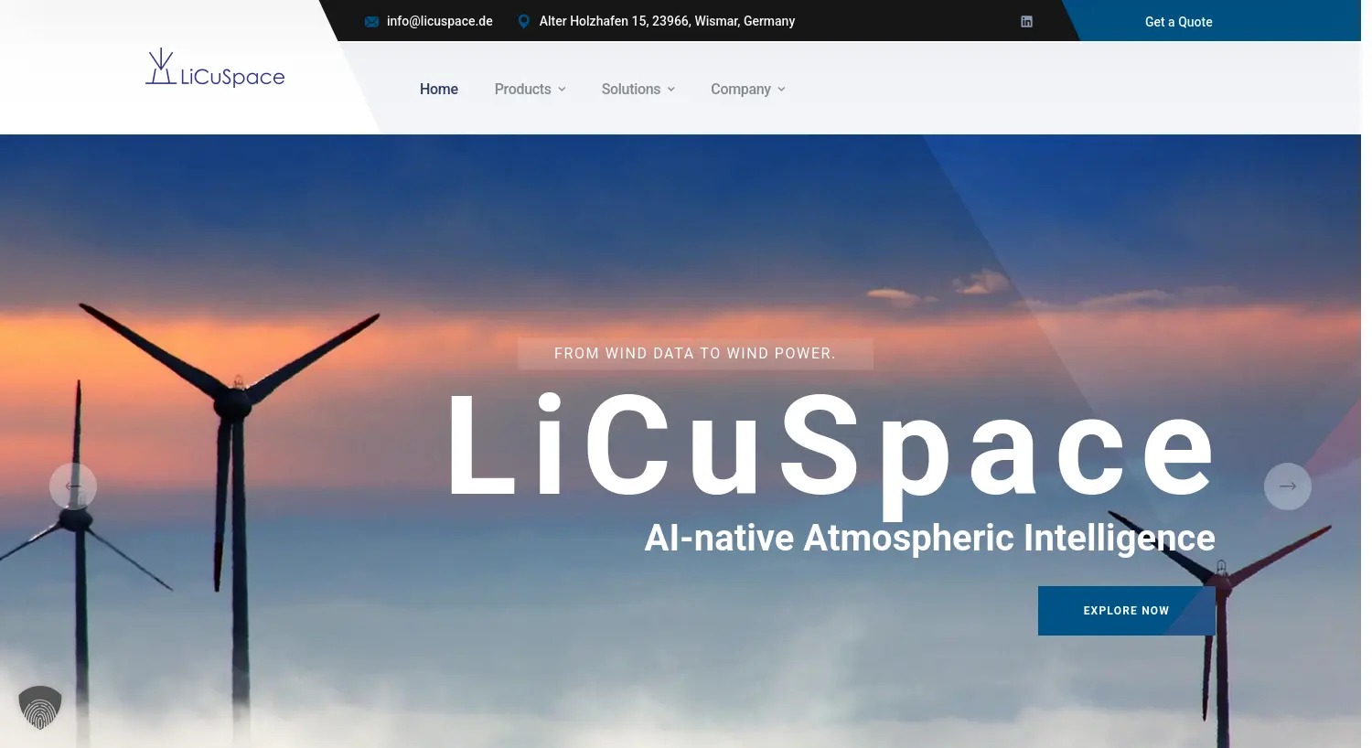 Website der Firma LiCuSpace GmbH