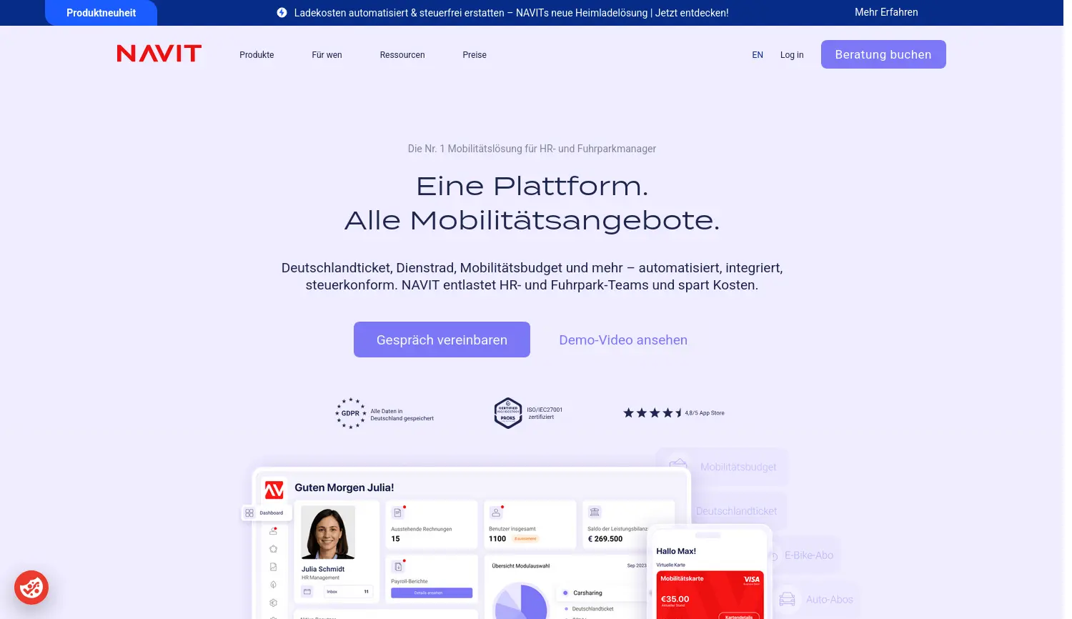 Website der Firma RYDES GmbH