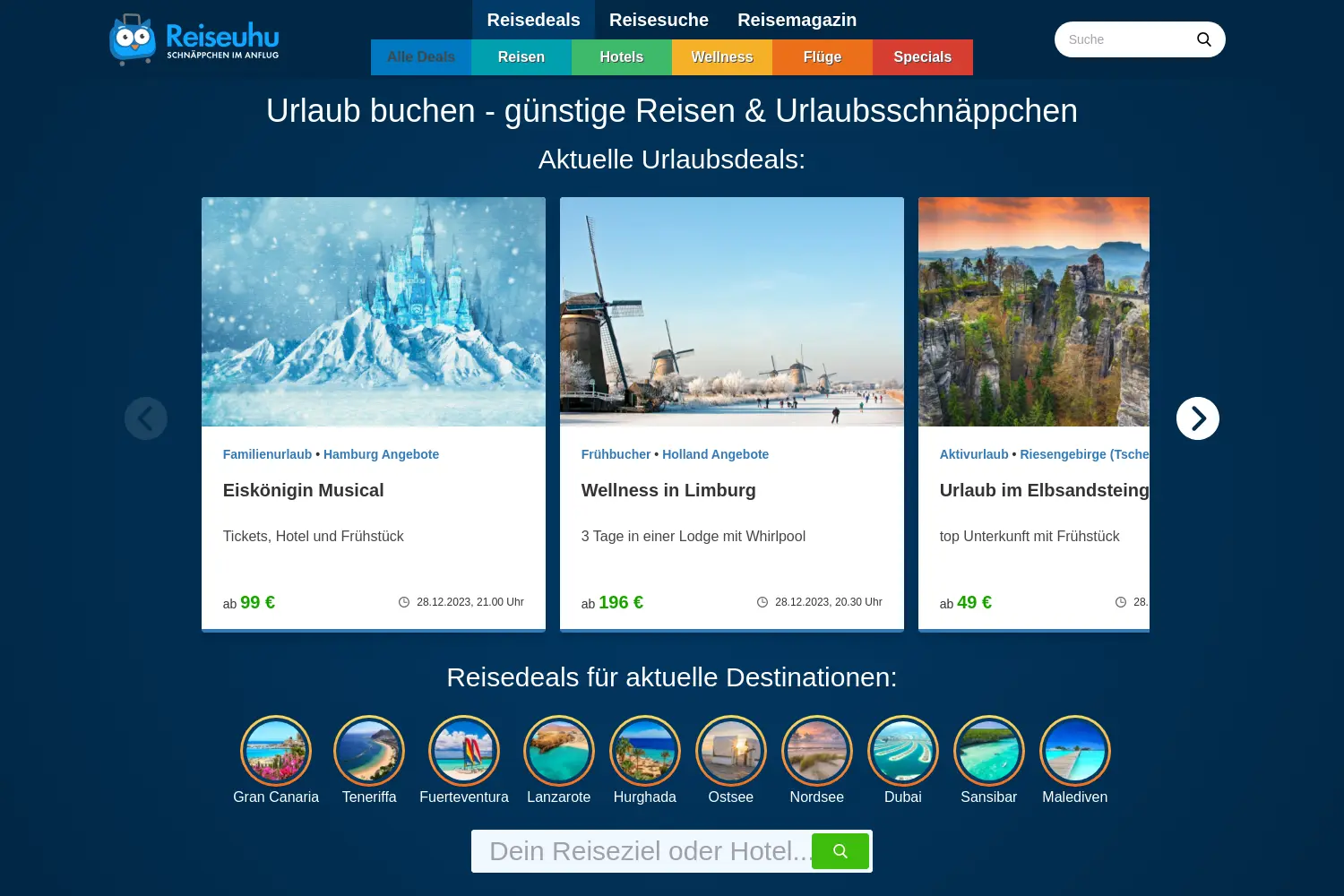 Website der Firma Reiseuhu.de GmbH