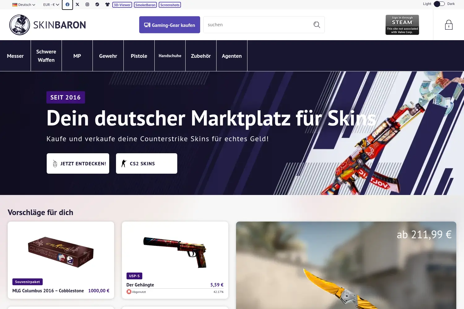 Website der Firma SkinBaron GmbH