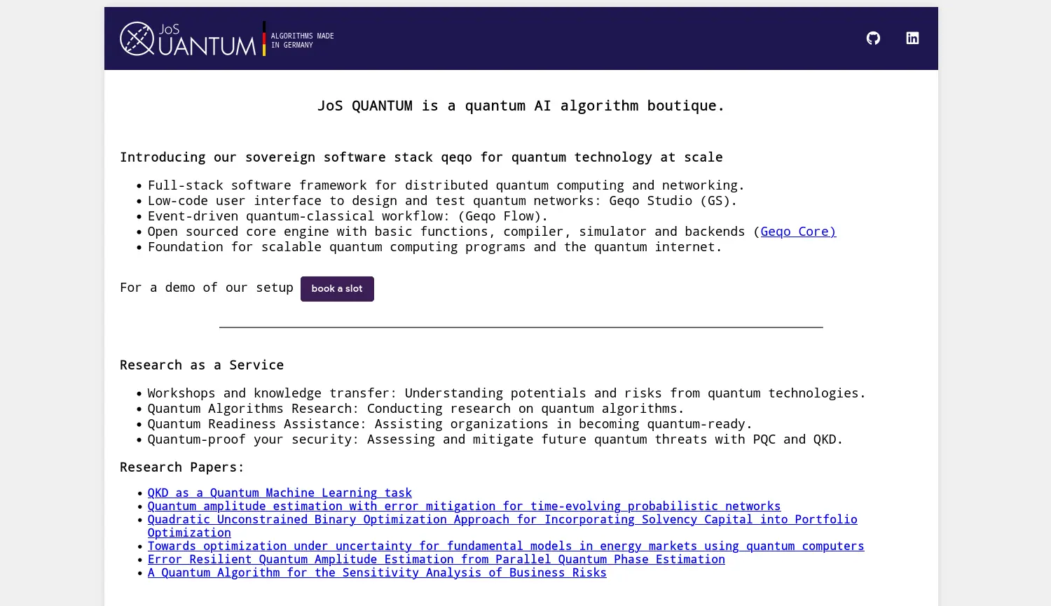 Website der Firma JoS QUANTUM GmbH