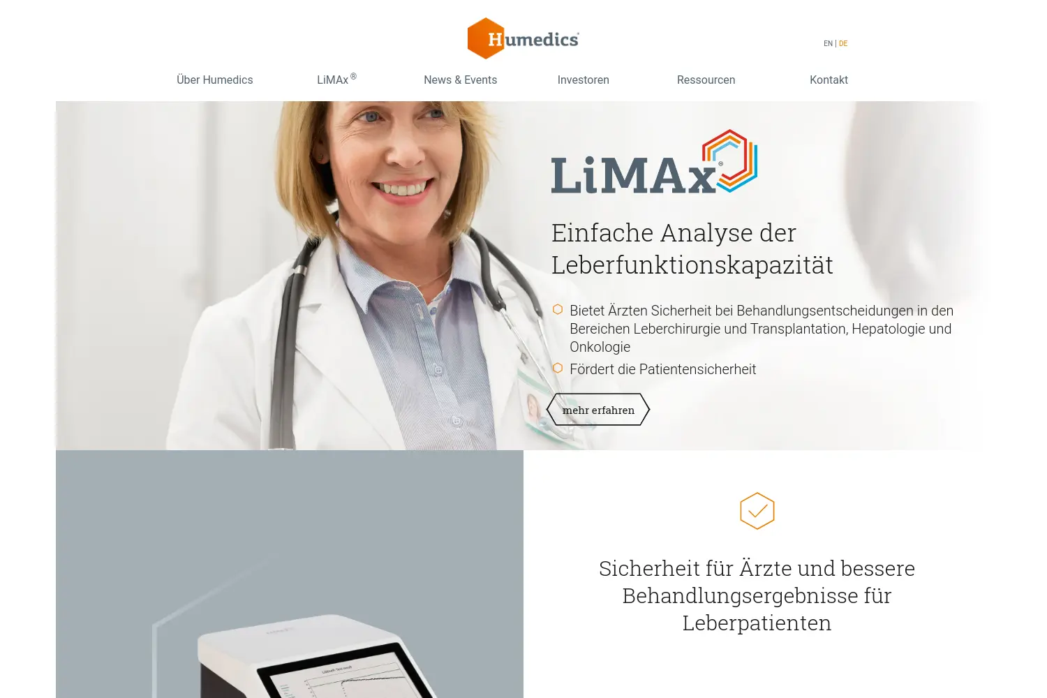 Website der Firma Humedics GmbH