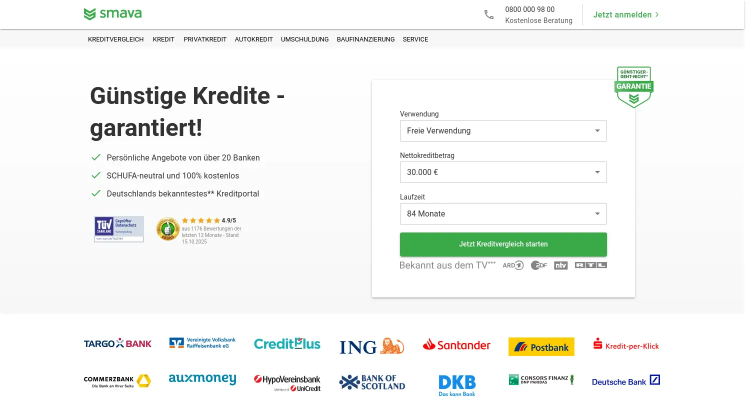 Website der Firma smava GmbH