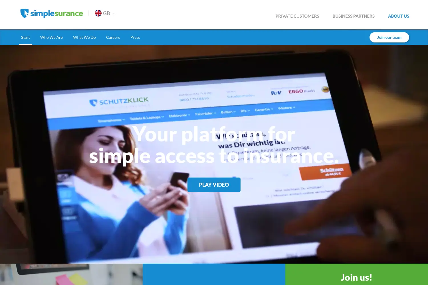 Website der Firma simplesurance GmbH