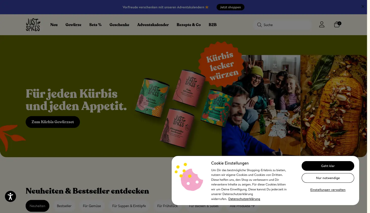 Website der Firma Just Spices GmbH