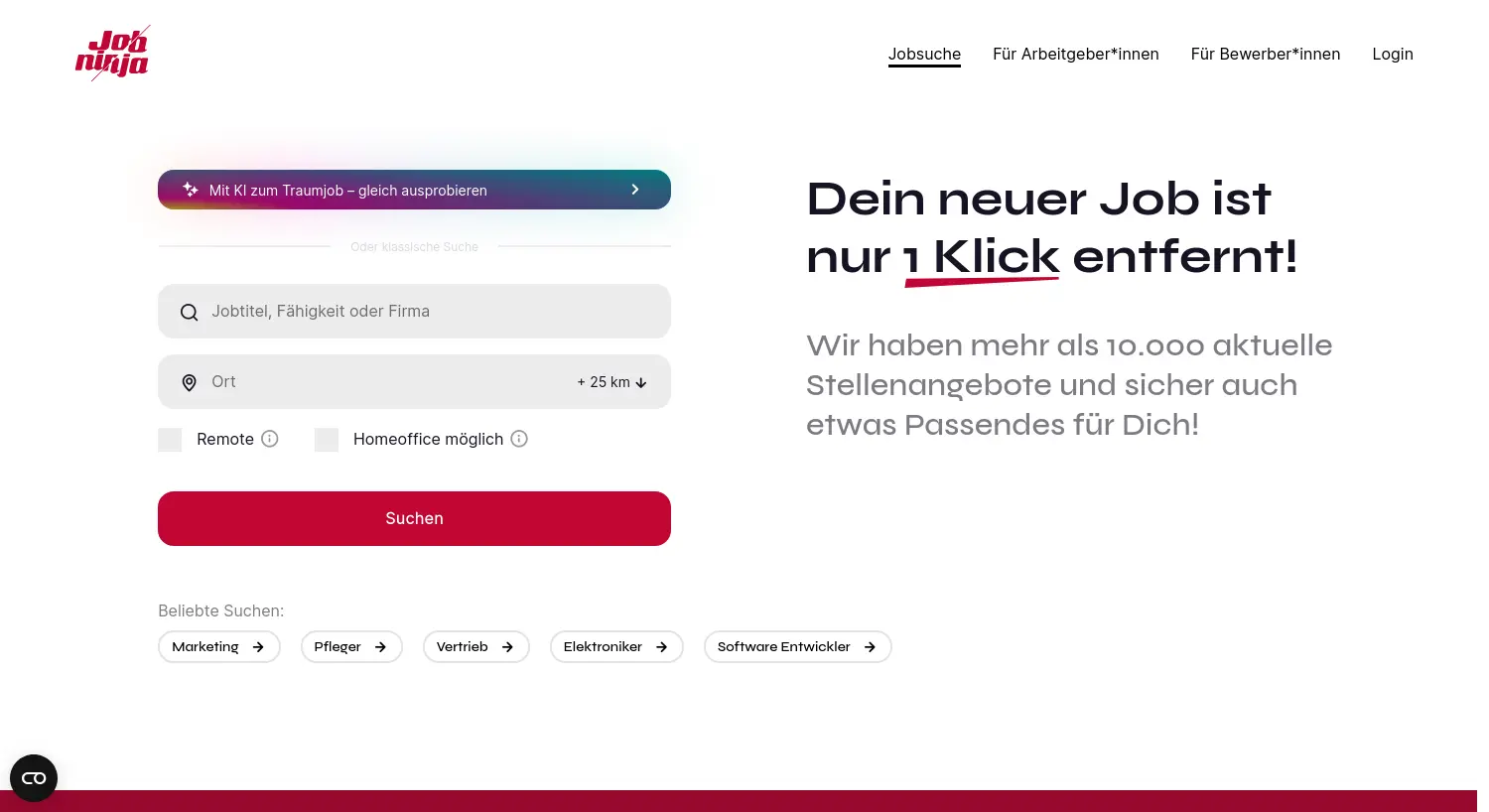Website der Firma JobNinja GmbH
