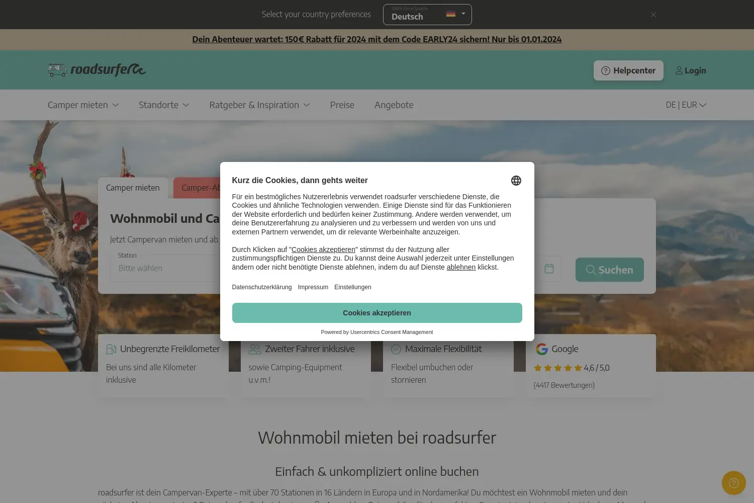 Website der Firma Roadsurfer GmbH
