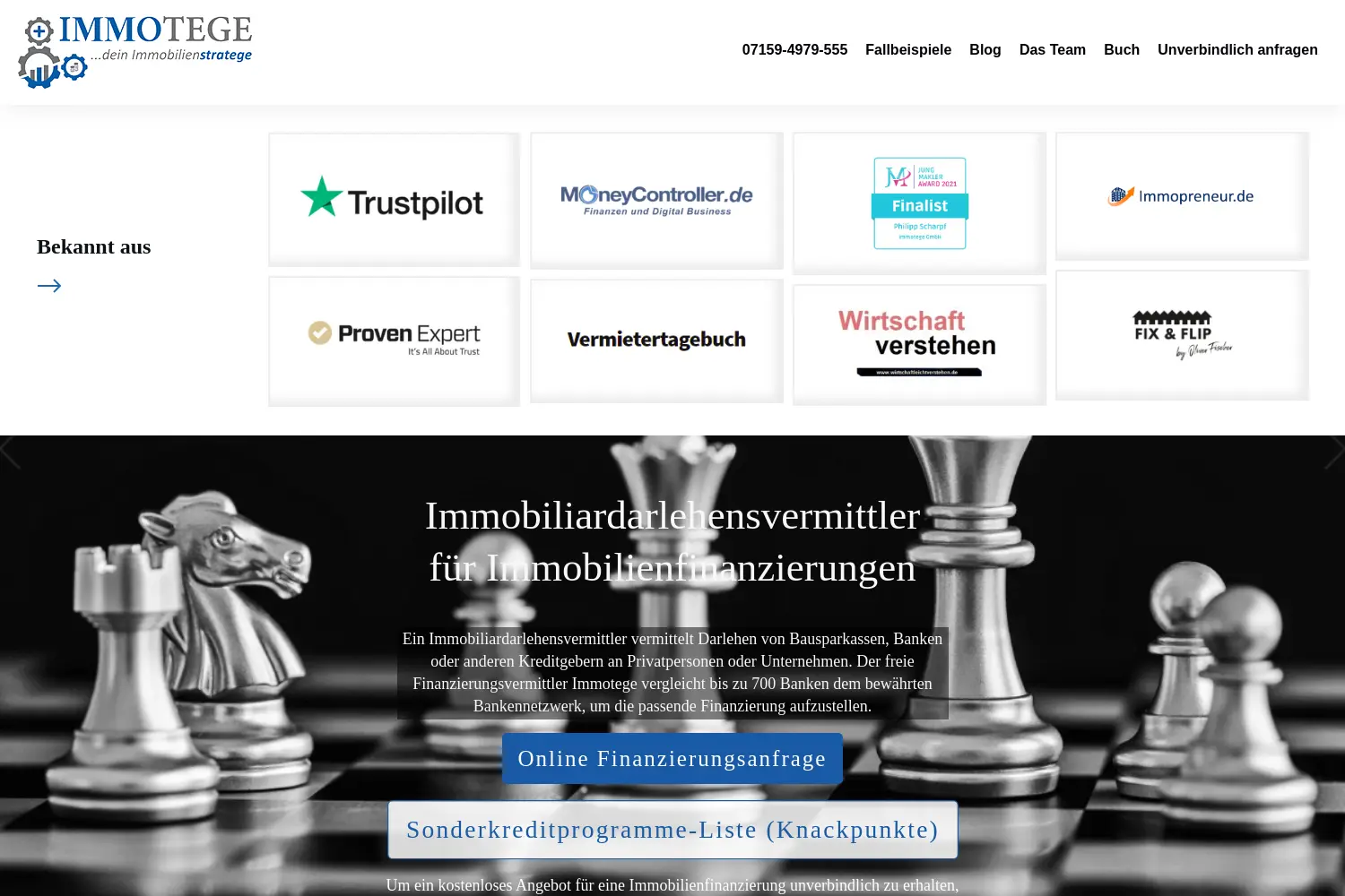 Website der Firma Immotege GmbH
