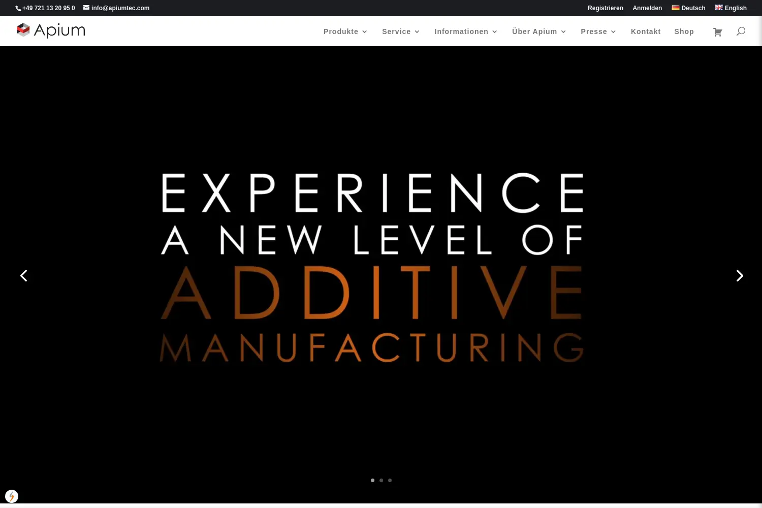 Website der Firma Apium Additive Technologies GmbH