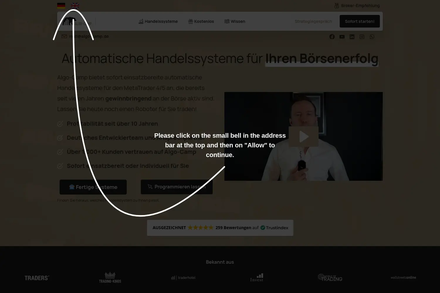 Website der Firma Algo-Camp GmbH