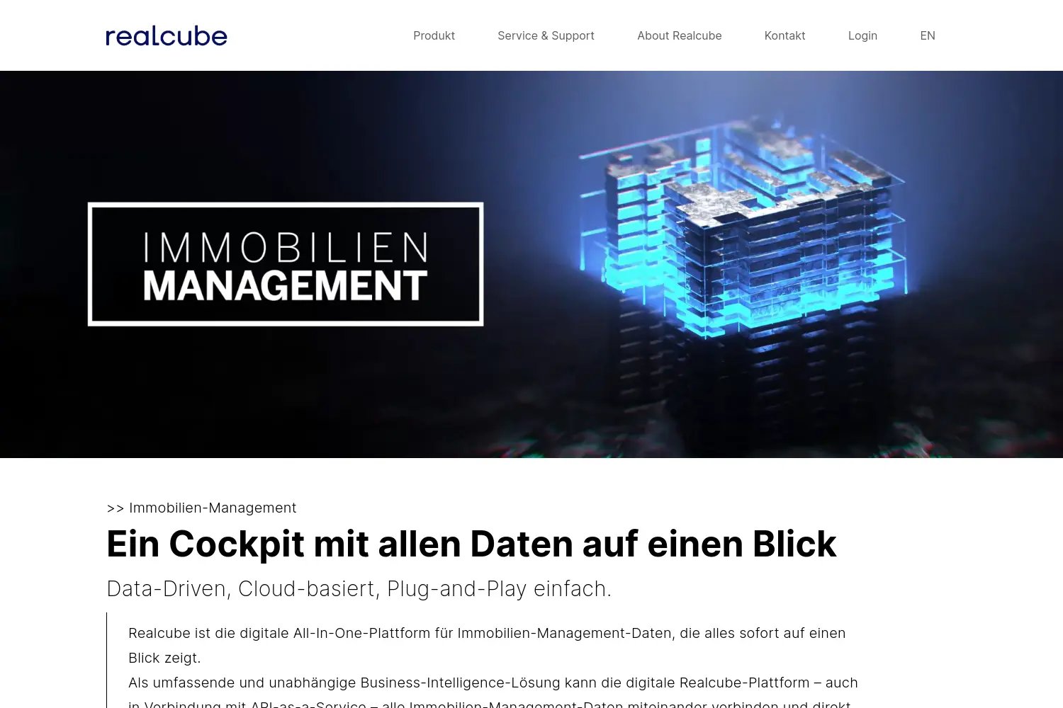 Website der Firma Realcube GmbH