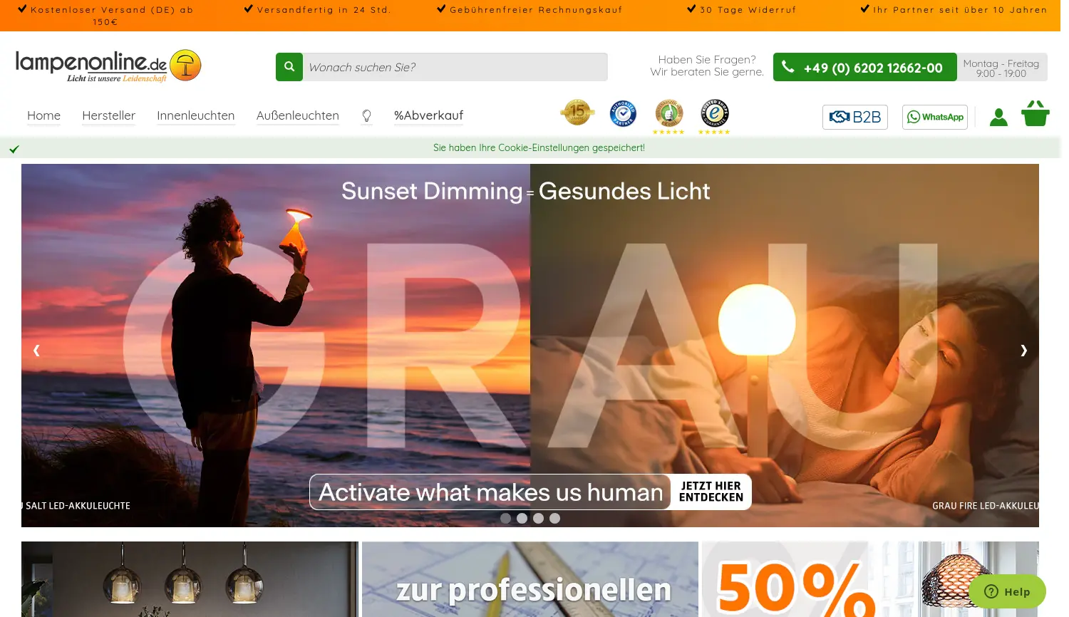 Website der Firma Lampenonline GmbH